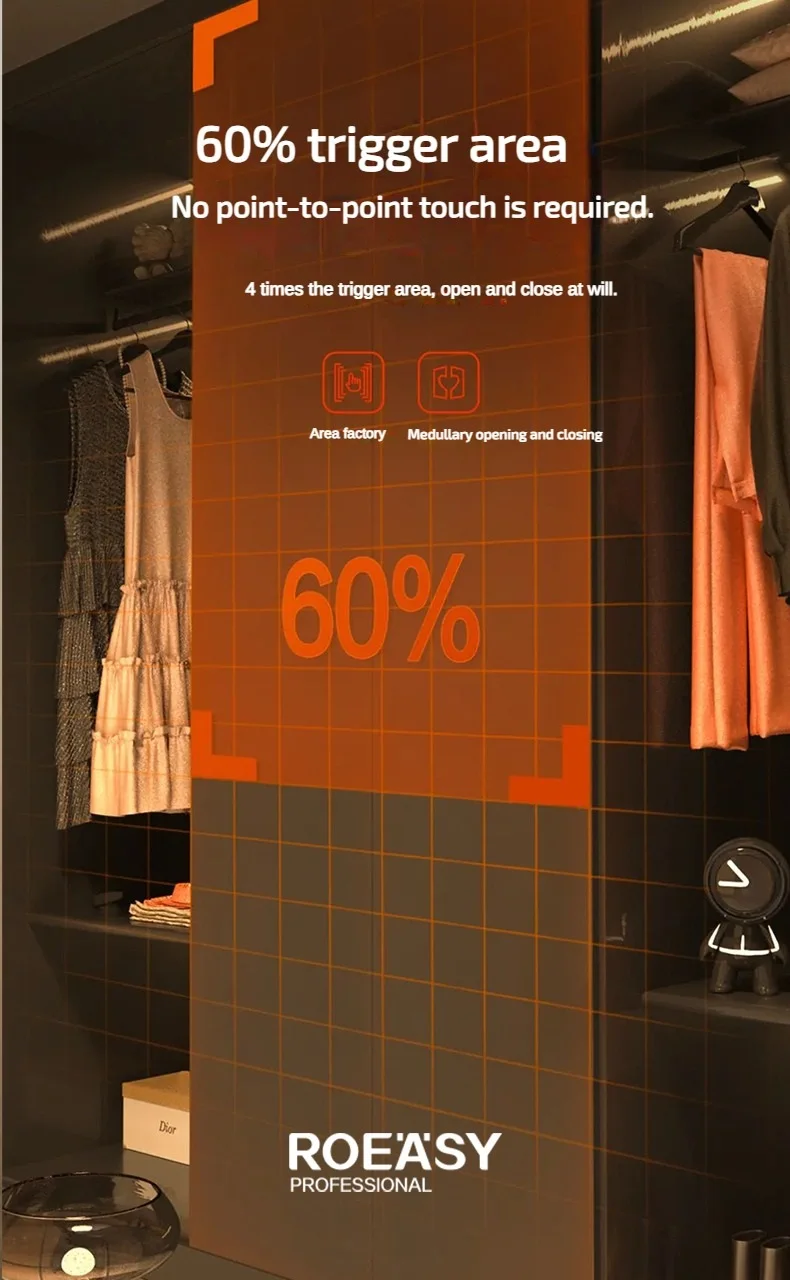 ROEASY Automatic push to open door damper for cabinet door without handle 110 degree large wide open 60% touch area push to open