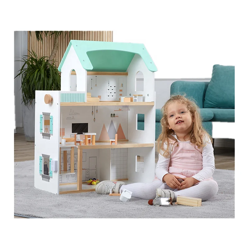 Playing house toys DIY cottage wooden toys with elevators 3-6 years old large three-storey villa toys