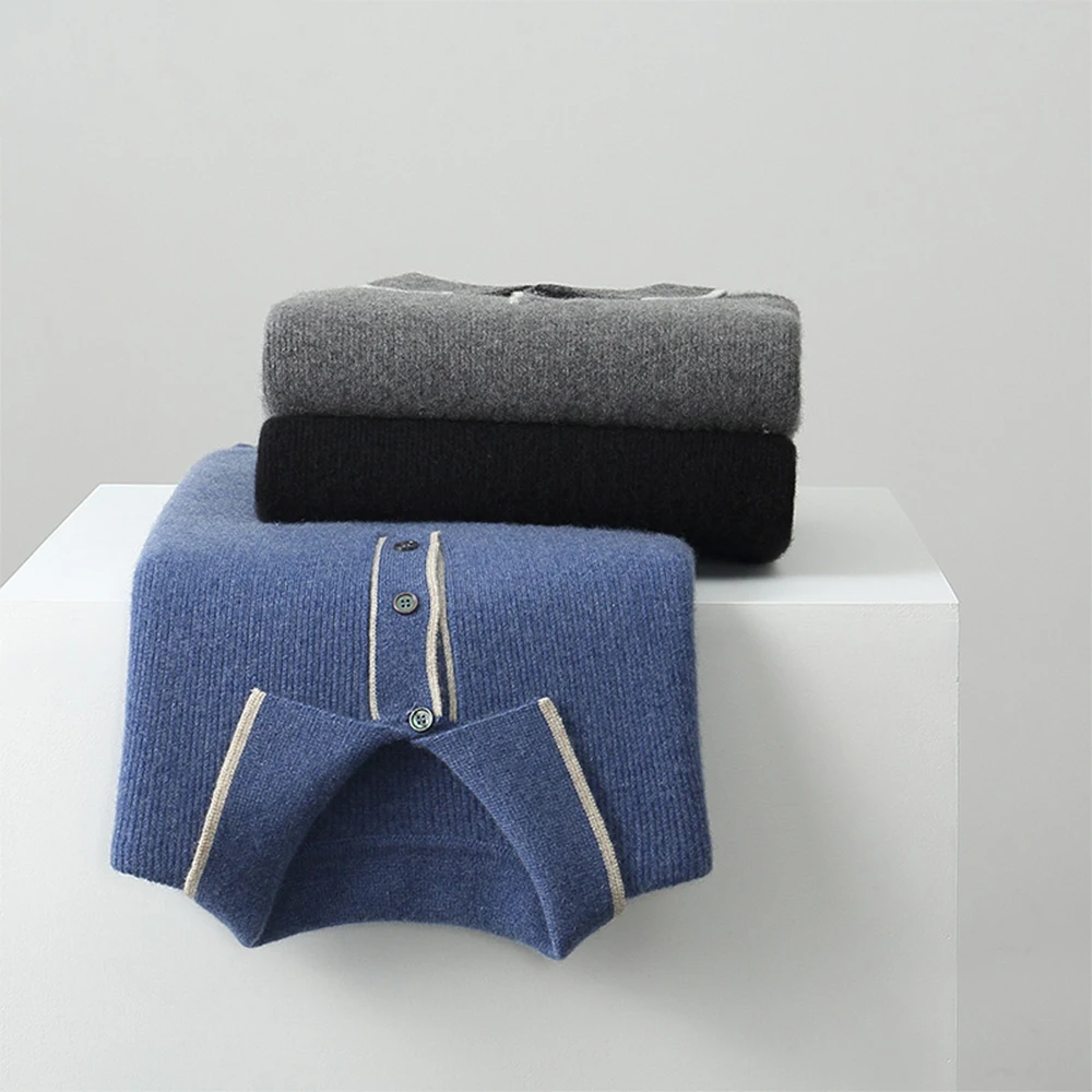 GUOOU Lapel cashmere inside out wearing cashmere Polo 2023 New Jersey men 100% pure cashmere sweater