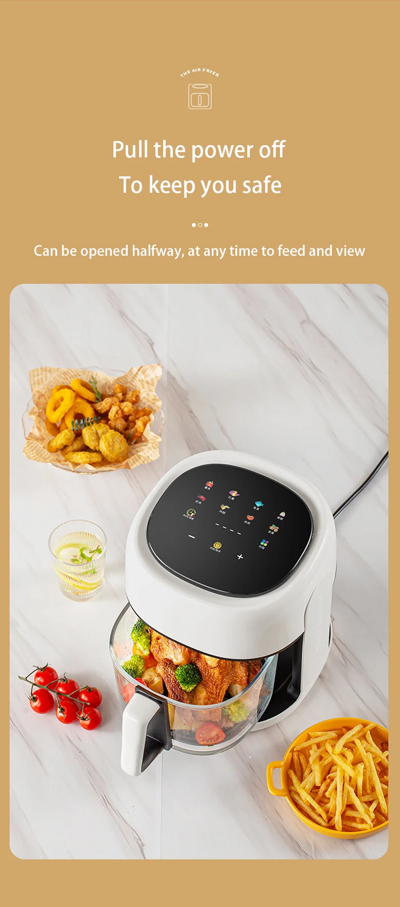 4.5L Large Capacity 360° Visual Electric Air Fryer Large Screen Oil-free Healthy Cooking kitchen Air Fryer