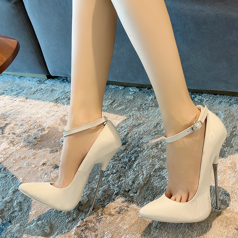 HOT SALE Ankle Strap PU Fabric Luxury Shoes Women 16 cm Metal Super Heel  Custom Heels Manufacturer Wholesale