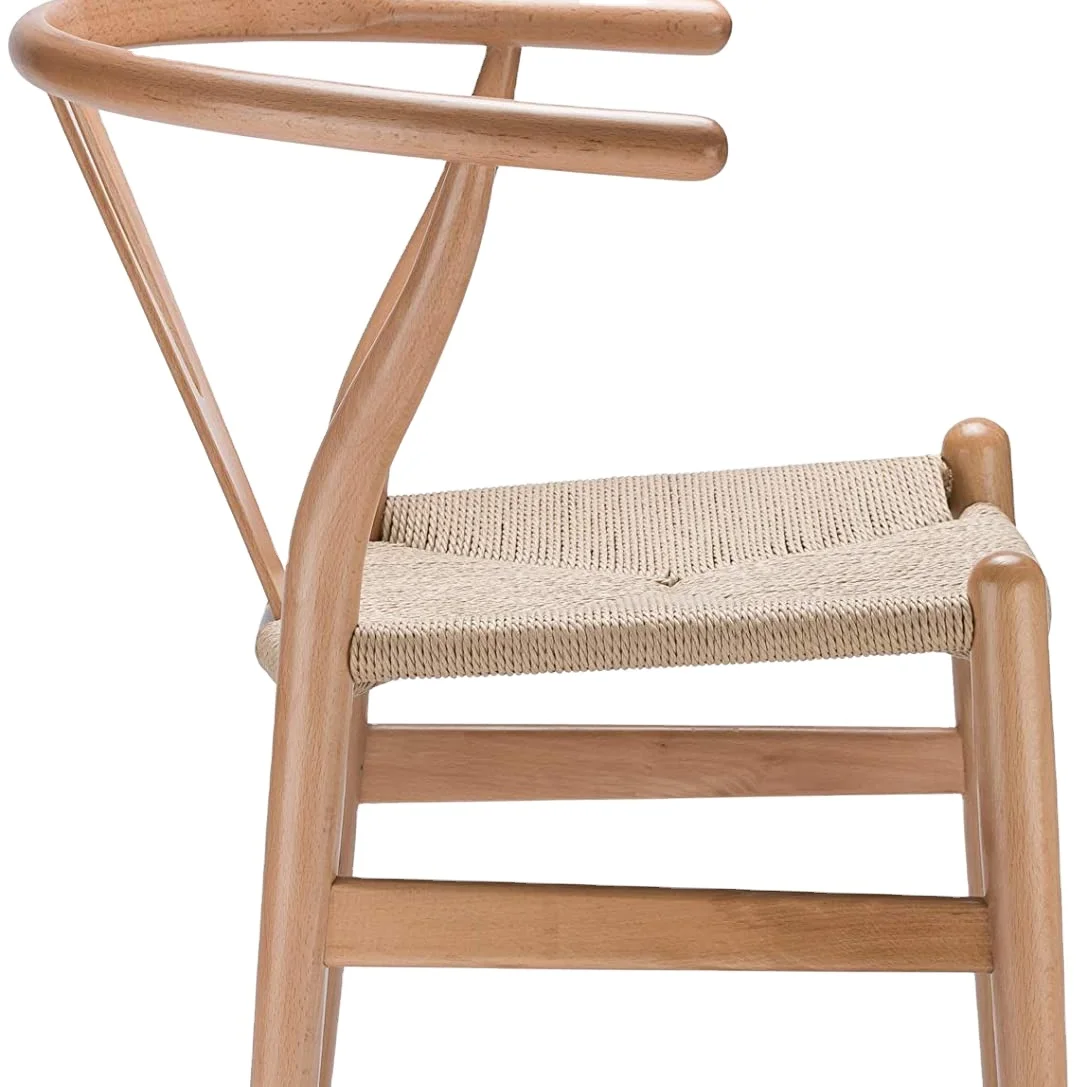 North European Style Aesthetic Woven Paper Cord Rattan Teak Wood Wishbone Chair Wood Dining Chair