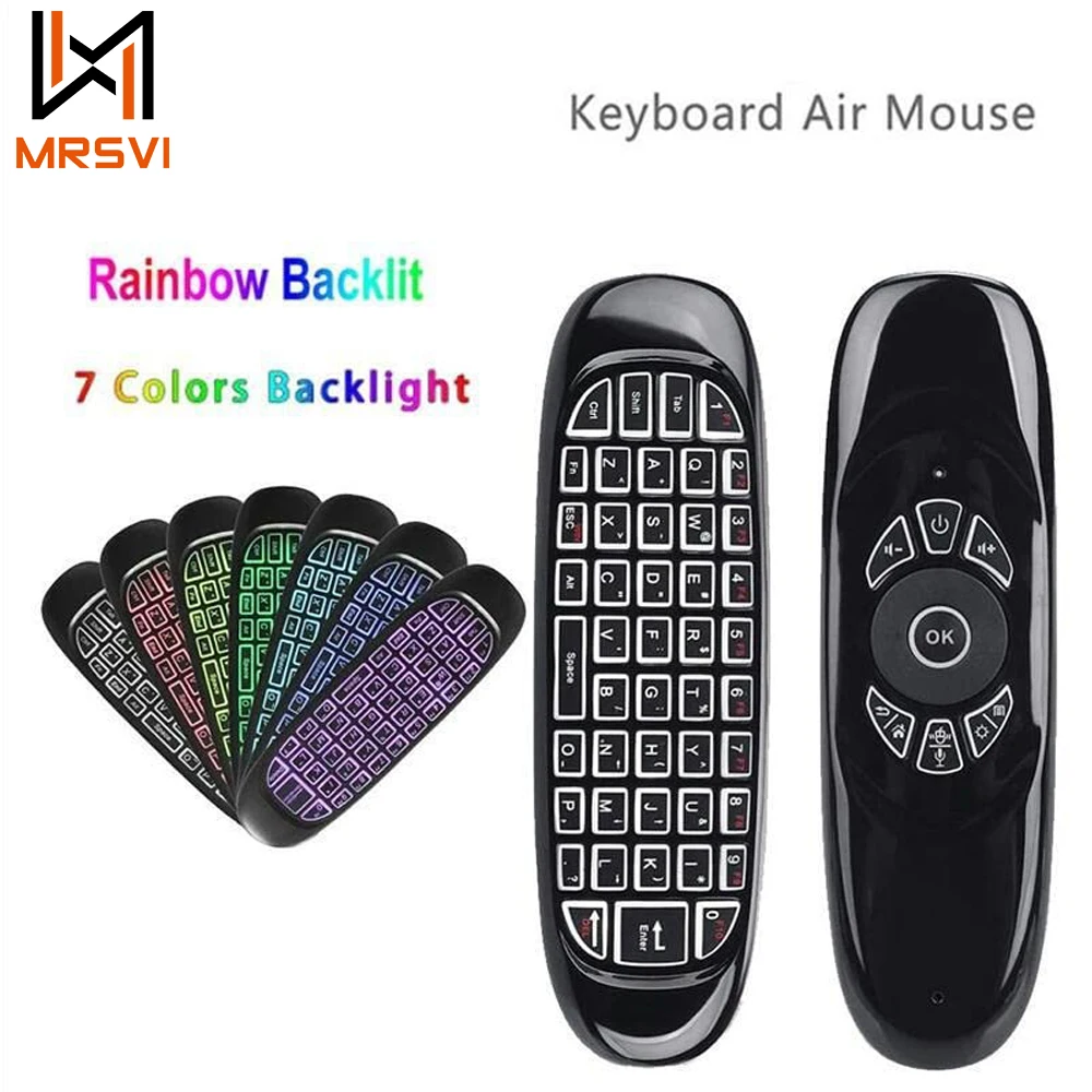 Factory Wholesale English French Russian C120 Remote Control 2.4G Wireless Air Mouse Gyro C120 with mini Keyboard for android tv