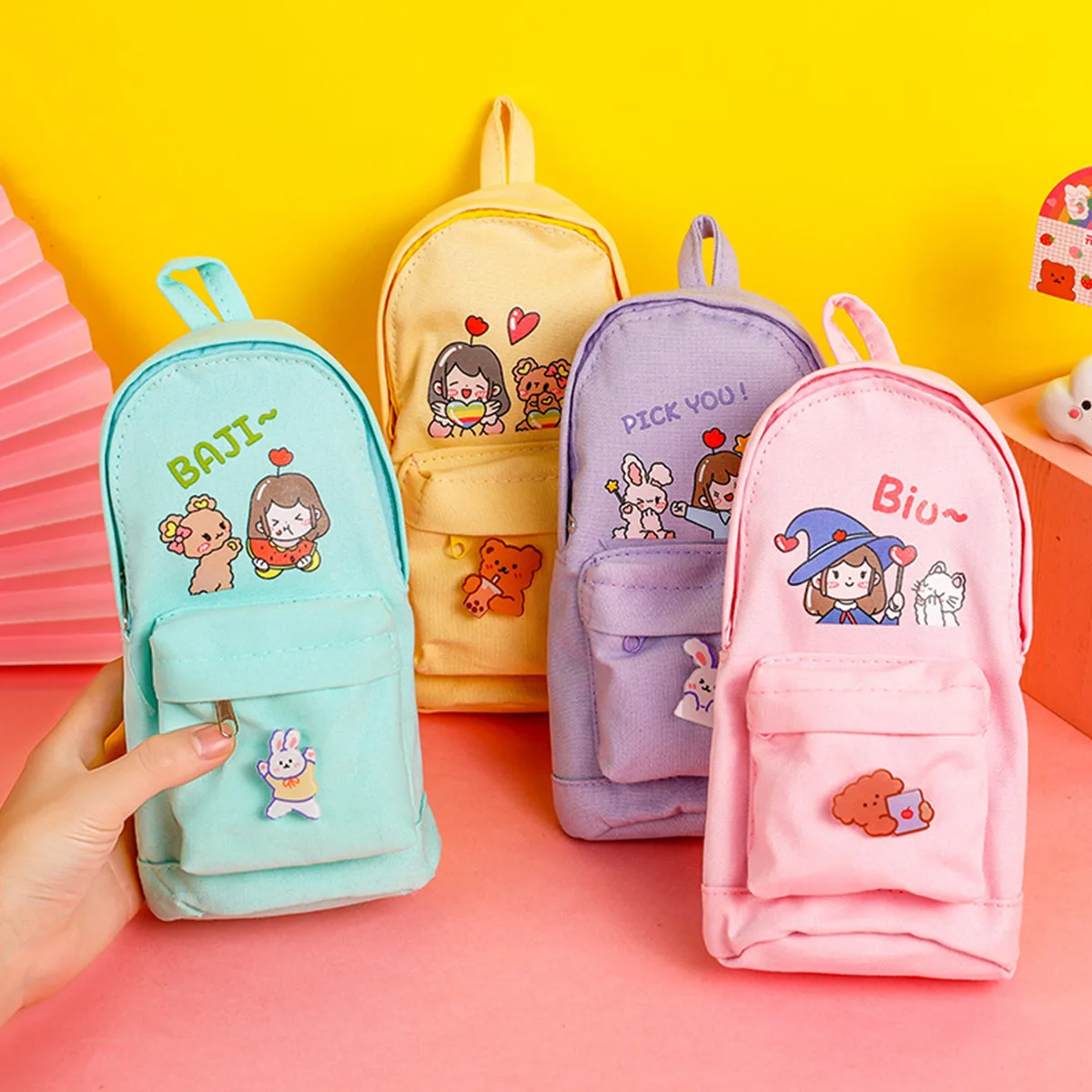 Pen Storage Fabric Multi Functional Large Capacity Canvas High Quality Pink Color Creative  Schoolbag Girl Pencil Case For Kid