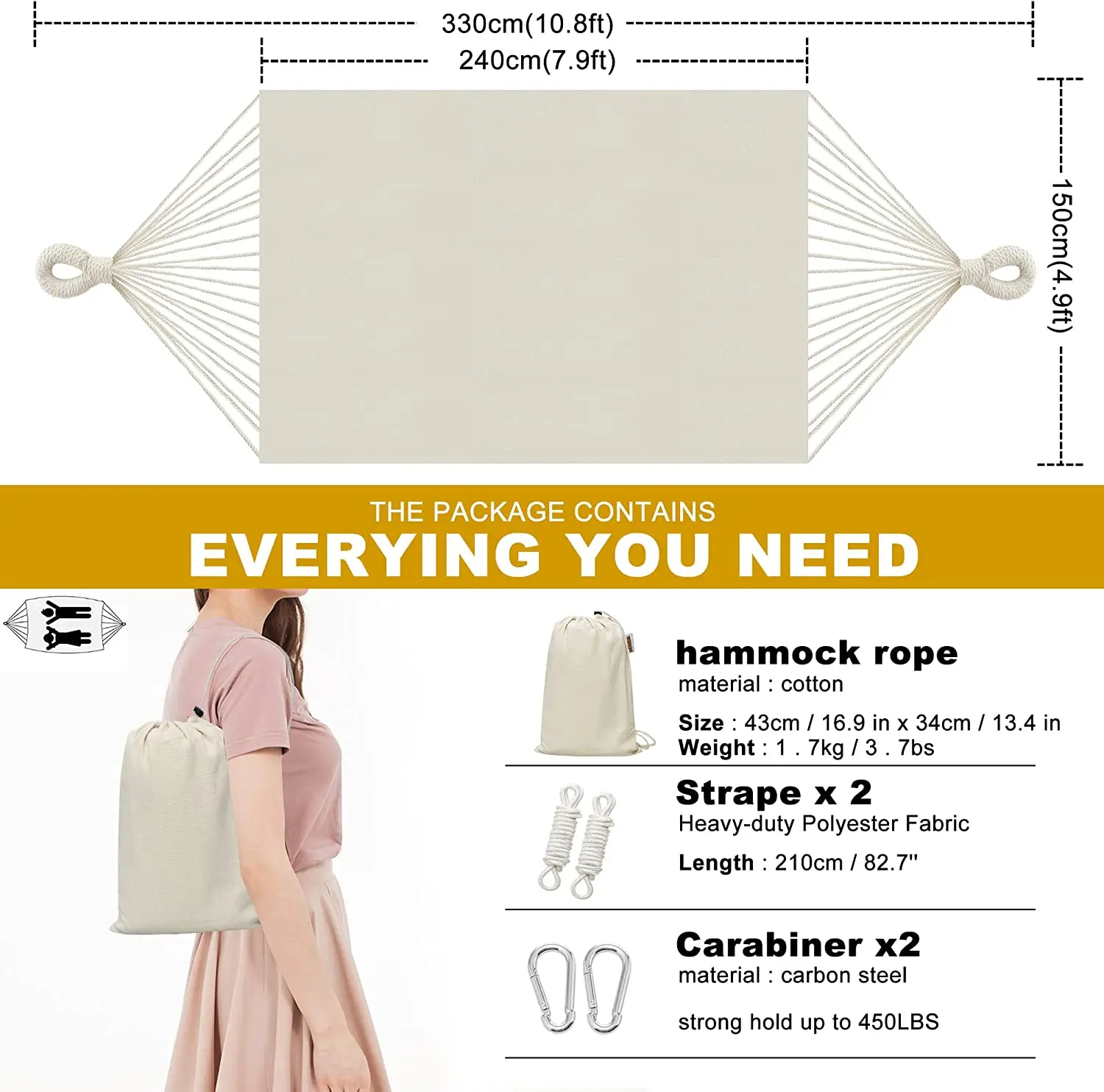 Hot Sale Costom Cheap Comfortable Easy Outdoor Beds Camping Canvas Travel Cotton  Hiking Garden Swing Hammock