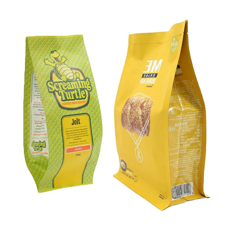 Factory Wholesale Food Grade Plastic Food Packing Bag stand up pouch flat bottom zipper bag stand up with aluminium foil inside