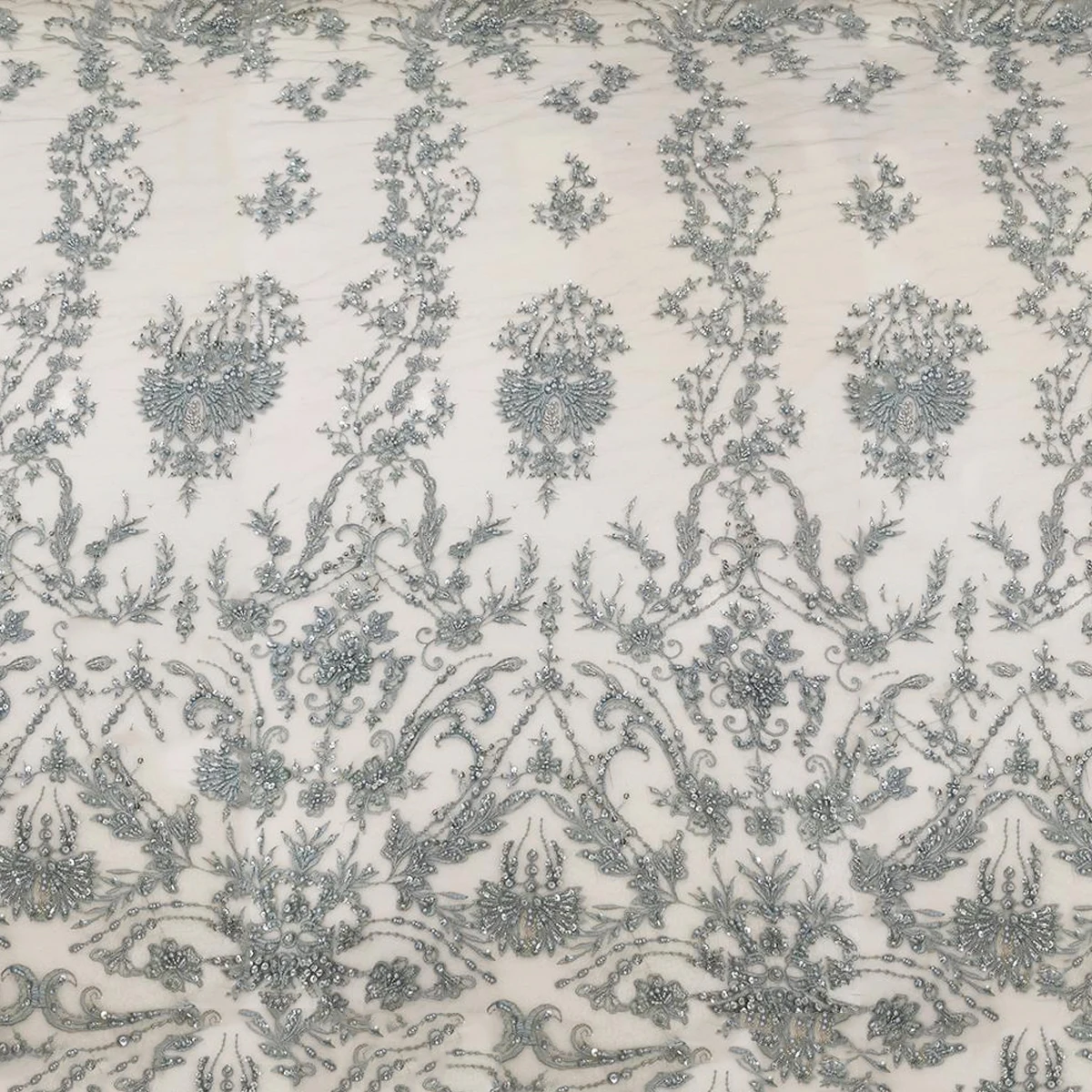 Wholesale French Bridal Heavy Handmade Beaded Tulle Lace Fabric For Wedding Dress Lady Material Africa Embroidery Sequin Textile