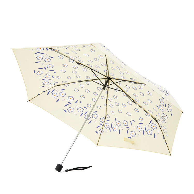 Mini 19 inch 7 Ribs Custom with Logo Printing Little Size Light Green Umbrella with Flower Prints 3 Folding Sun Umbrella