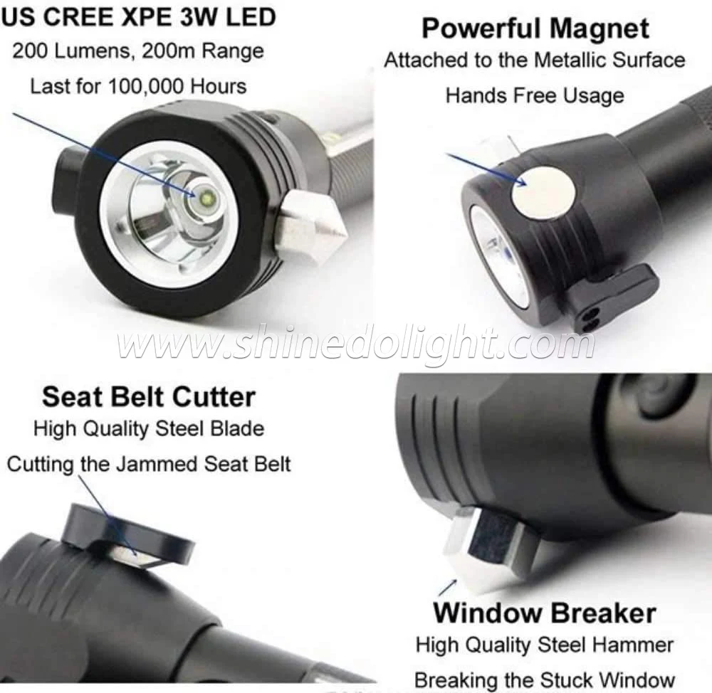 Handheld Solar Powered 2000mAh Flashlights with 120dB Alarm Sound USB Rechargeable Waterproof Flashlight