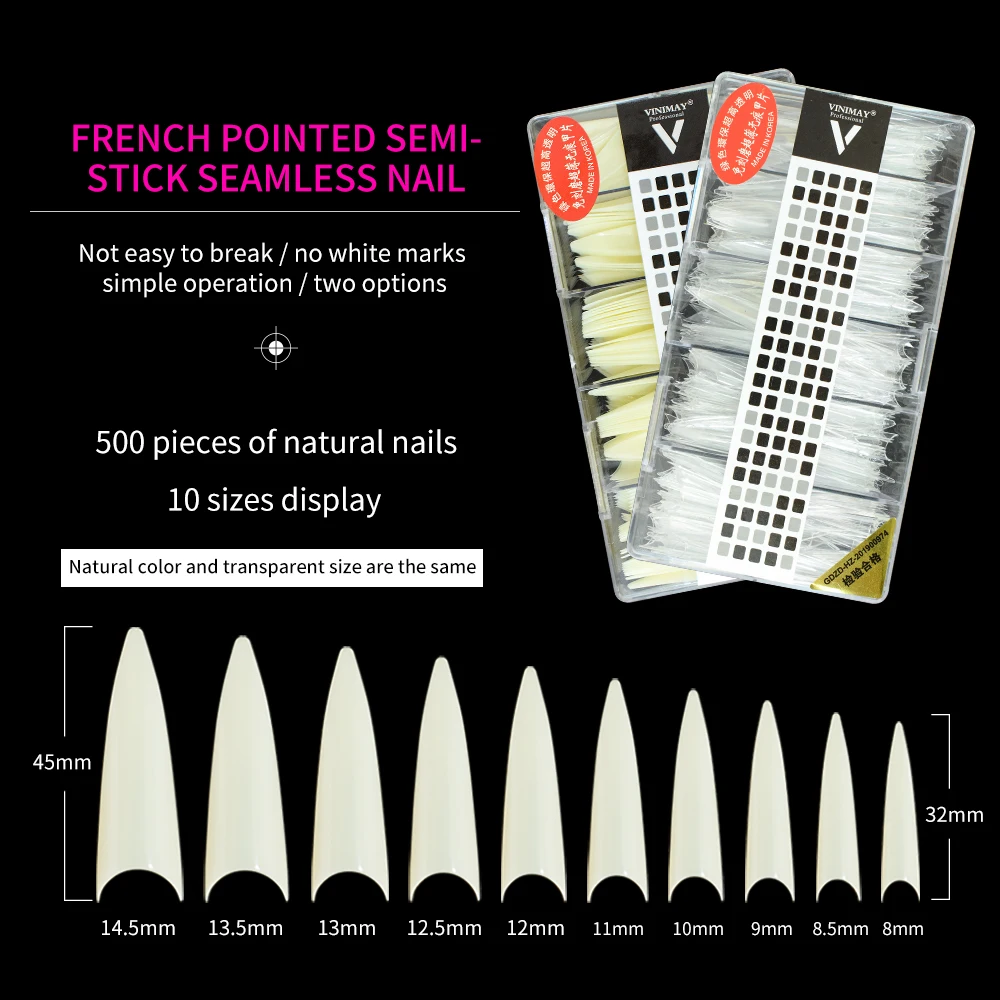 Private Label 500pcs Gel X Nail Tips Full Cover Tapered No White Line Almond Square Ballerina Nail Tips Box Packaging
