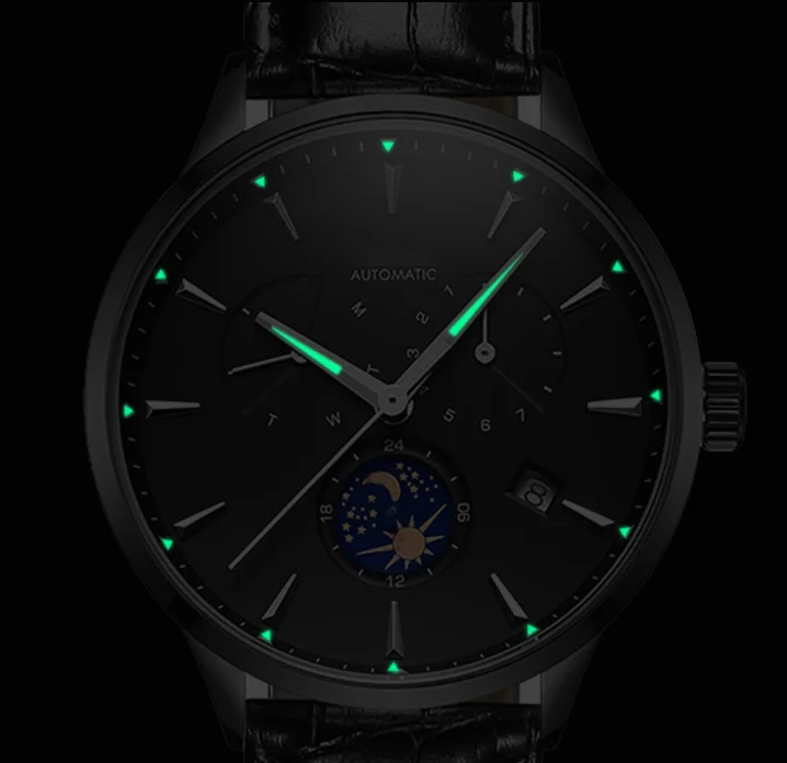 Custom stainless steel case calendar 24 hour show waterproof men automatic mechanical wristwatch