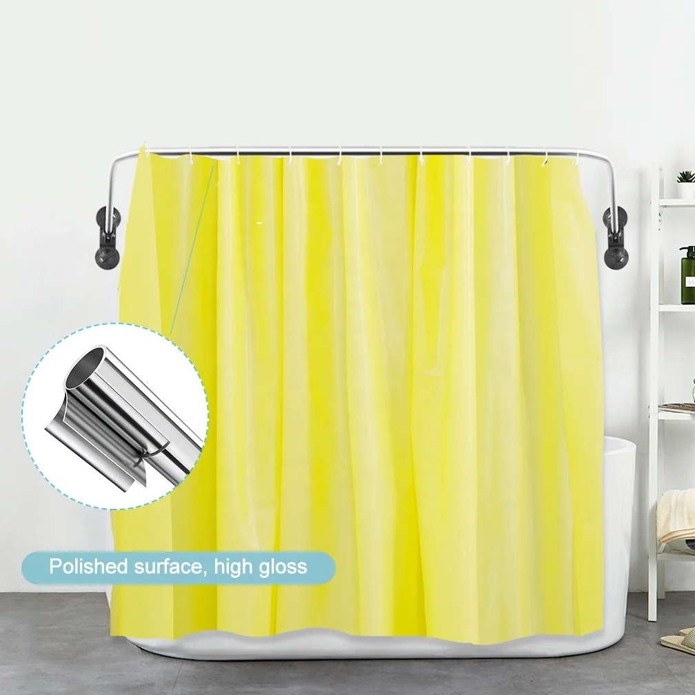BAOYOUNI No Drilling Metal Bathroom U Shaped Shower Rod Wall Mounted Corner Bath Curtain Rail for Bathtub