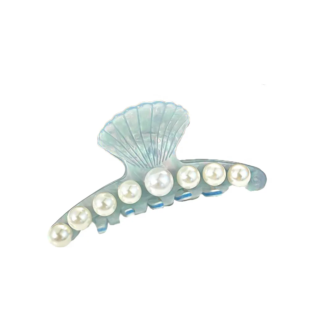 9.8cm Fishtail Shell Hair Claw Clips Vintage Party Decorative Acetate Acid Materials With Pearl for Girls and Women