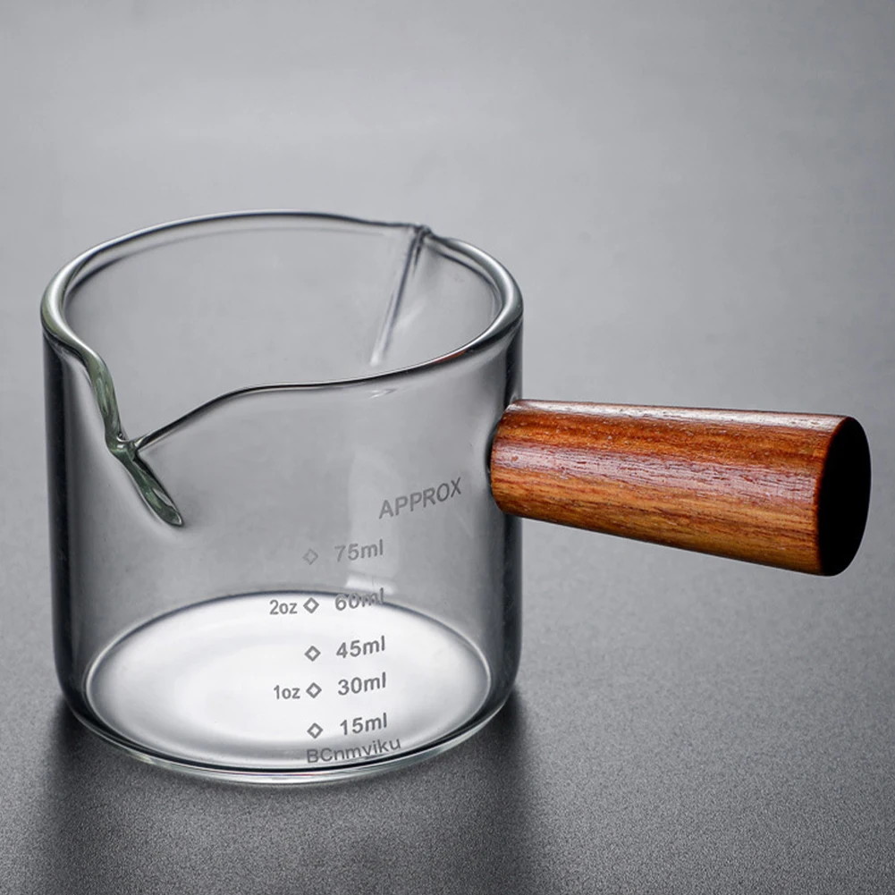 100ml Measuring Glass Coffee Gups with Wooden Handle Multi Color Measuring Cups and Spoons
