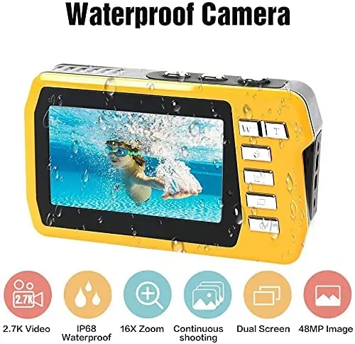 16X Digital Zoom Digital Camera 48MP Waterproof Camera 2.7K Vlogging Waterproof Camera for Kids