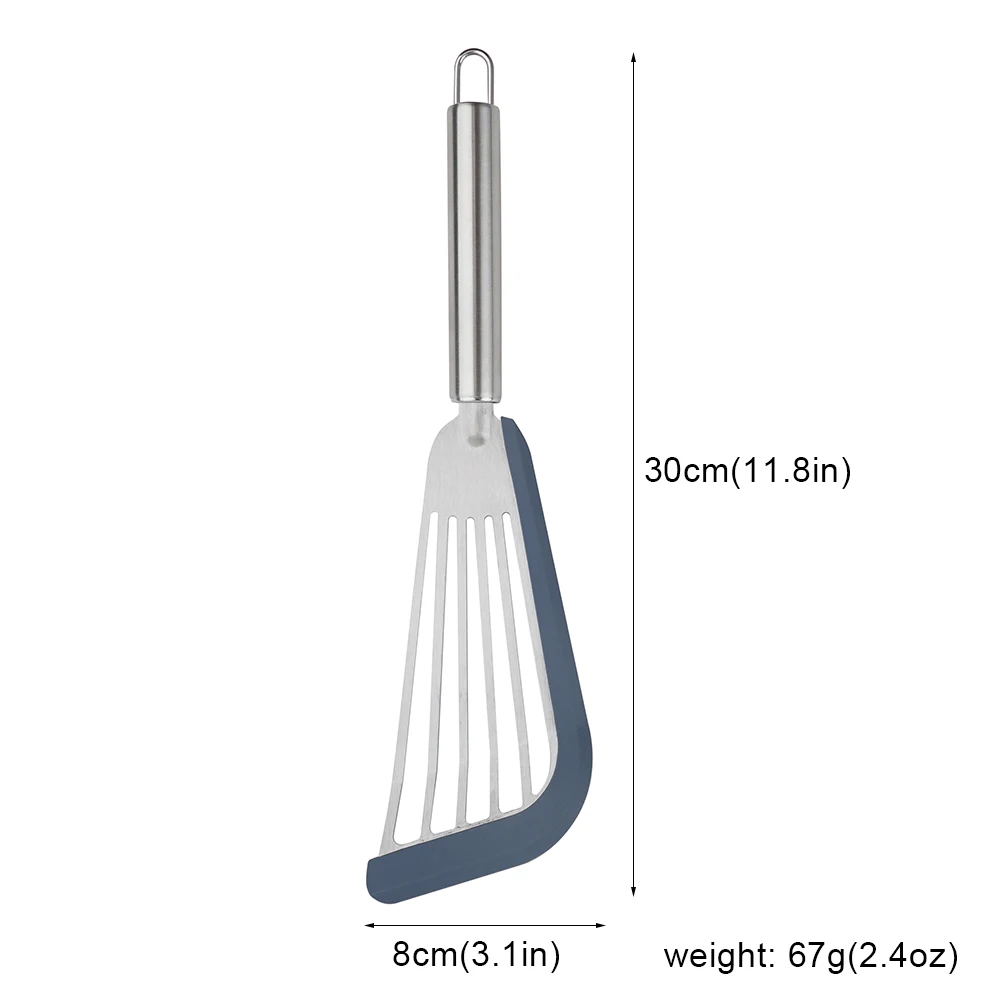 Wholesale Stainless Steel Kitchen Slotted Turner Fish Spatula with Silicone Edge