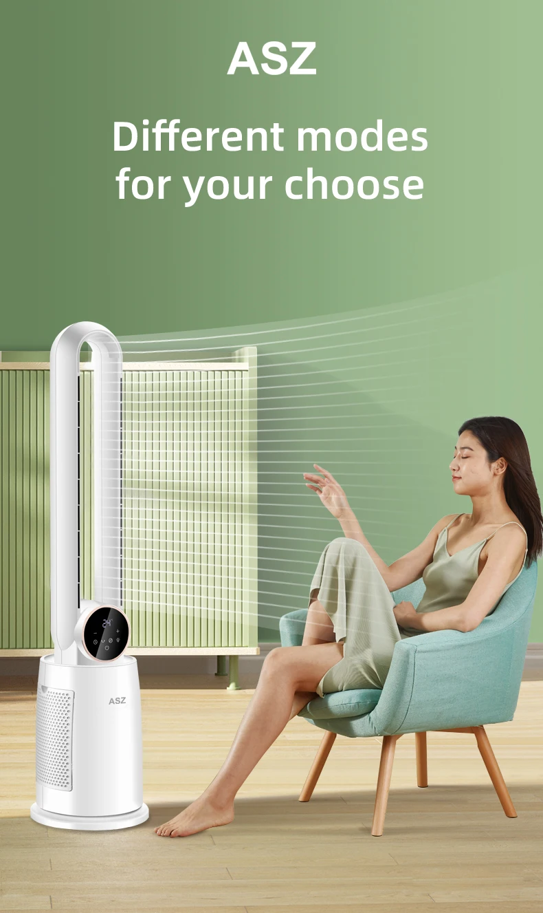High Quality ABS Plastic household  Air Cooling Bladeless Floor Fan with body oscillation and remote