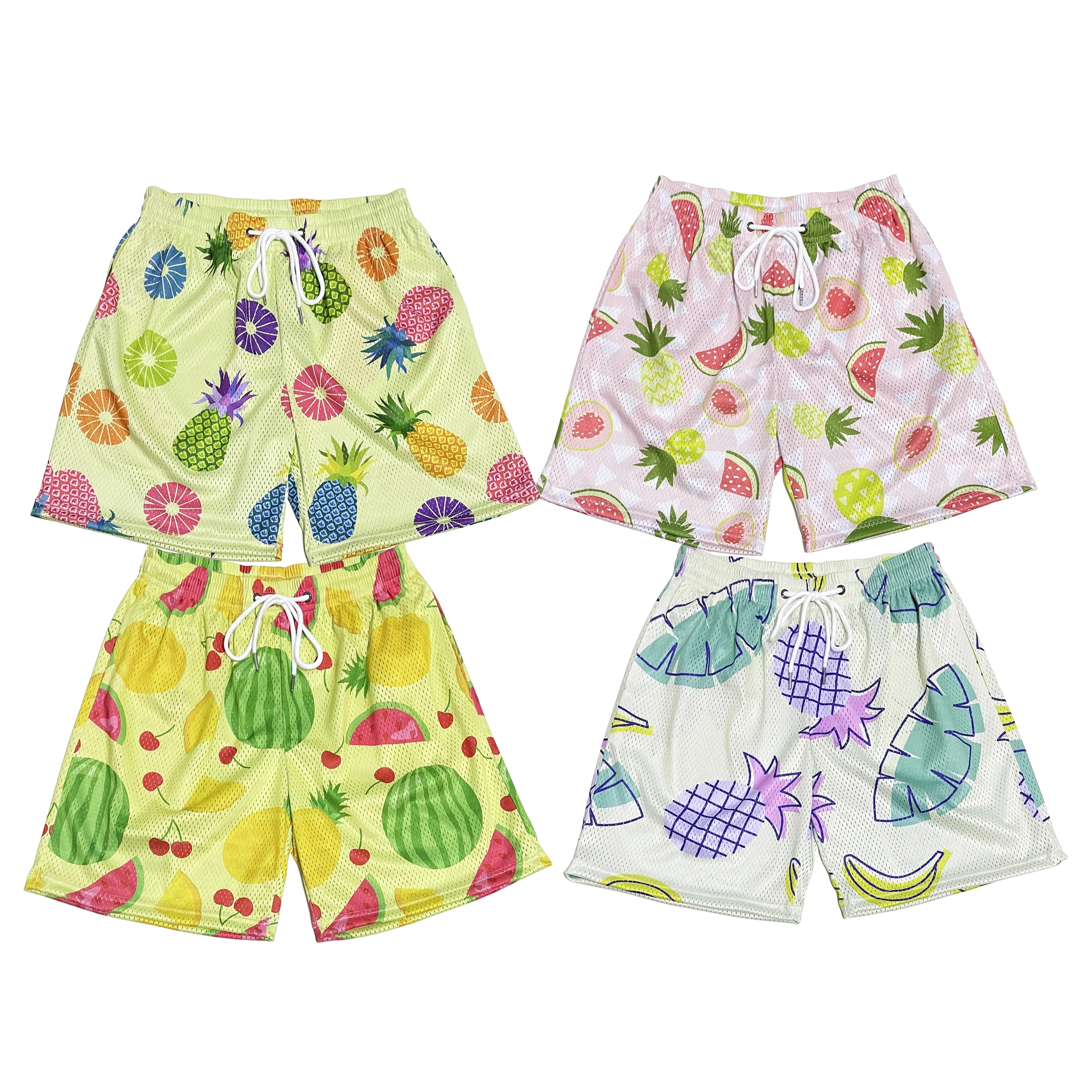 High quality 200 gsm 100% polyester youth mesh shorts sublimation printed custom logo basketball fruit kids youth mesh shorts