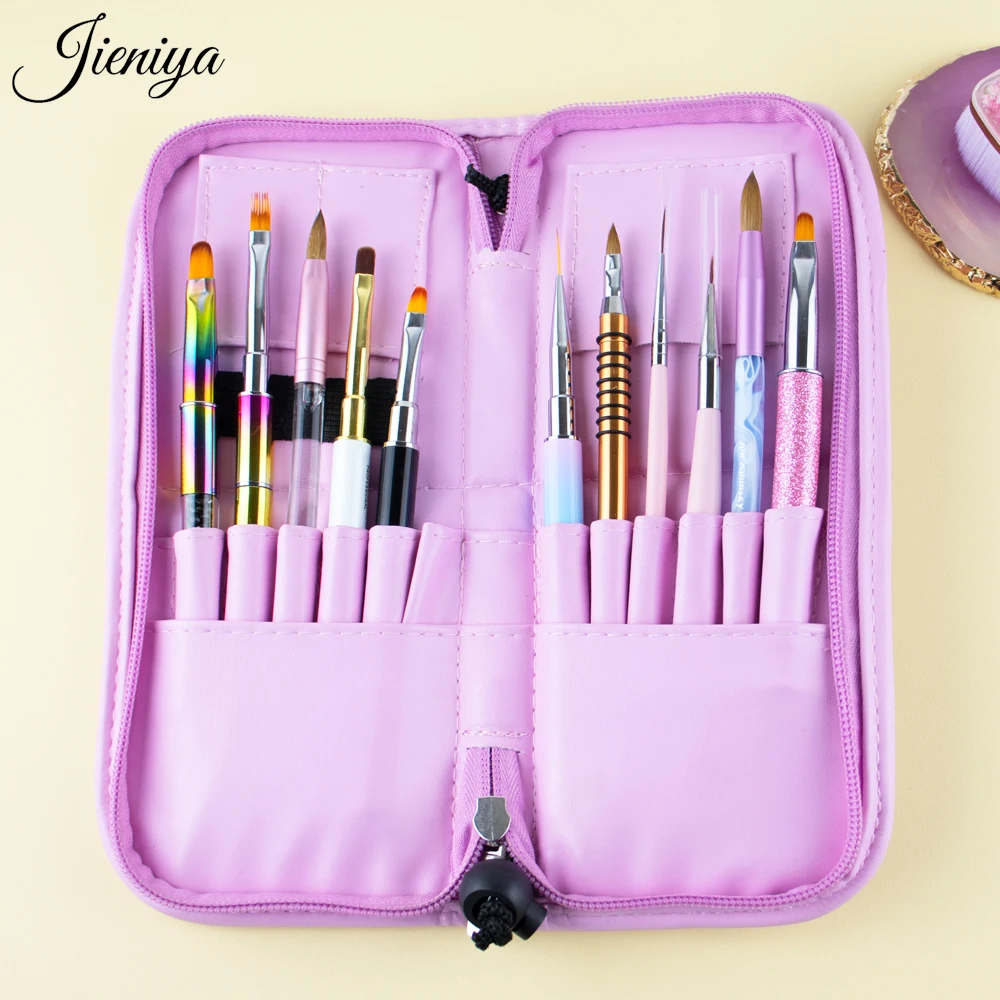 Jieniya Private Label New pink Brushes Bag Pen Storage Case Container Makeup Brush Practice Stand Tool Nail Art Brush Holder