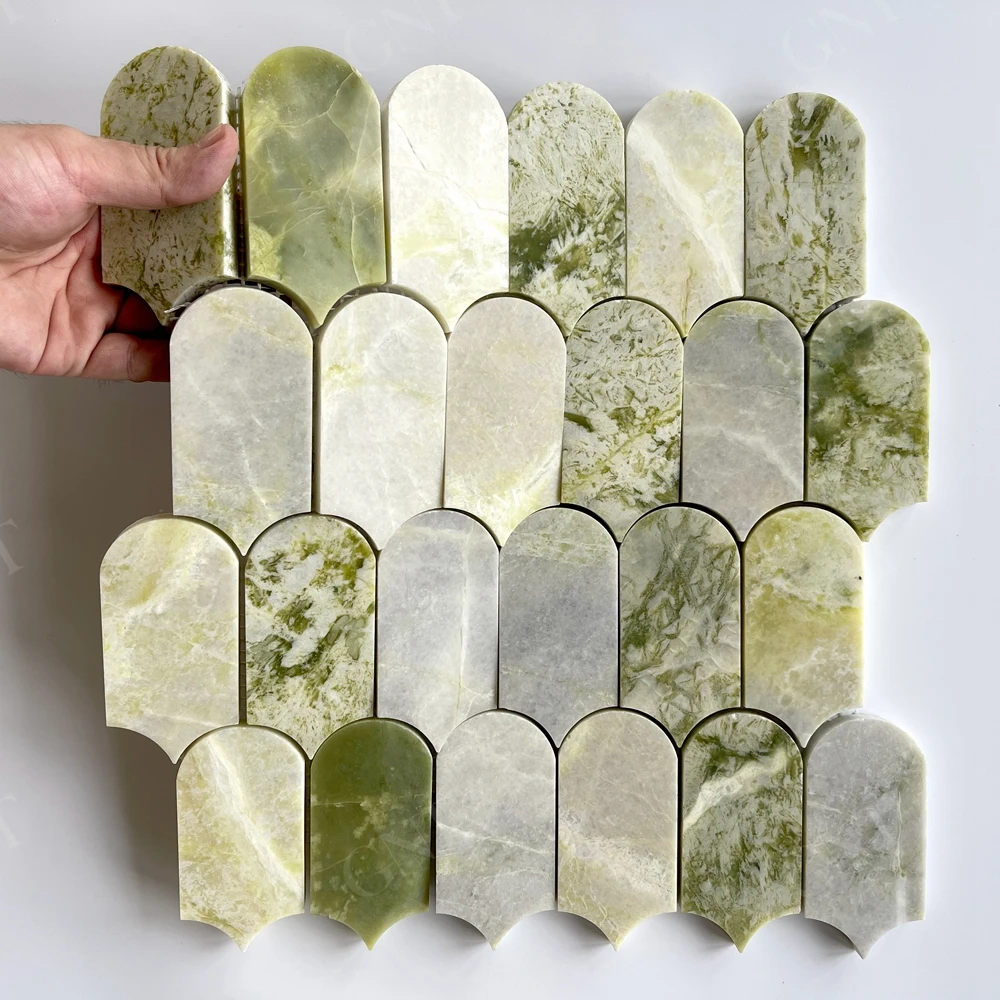 GNT Plumage Green White Marble Mosaic Wall Tile for Shower