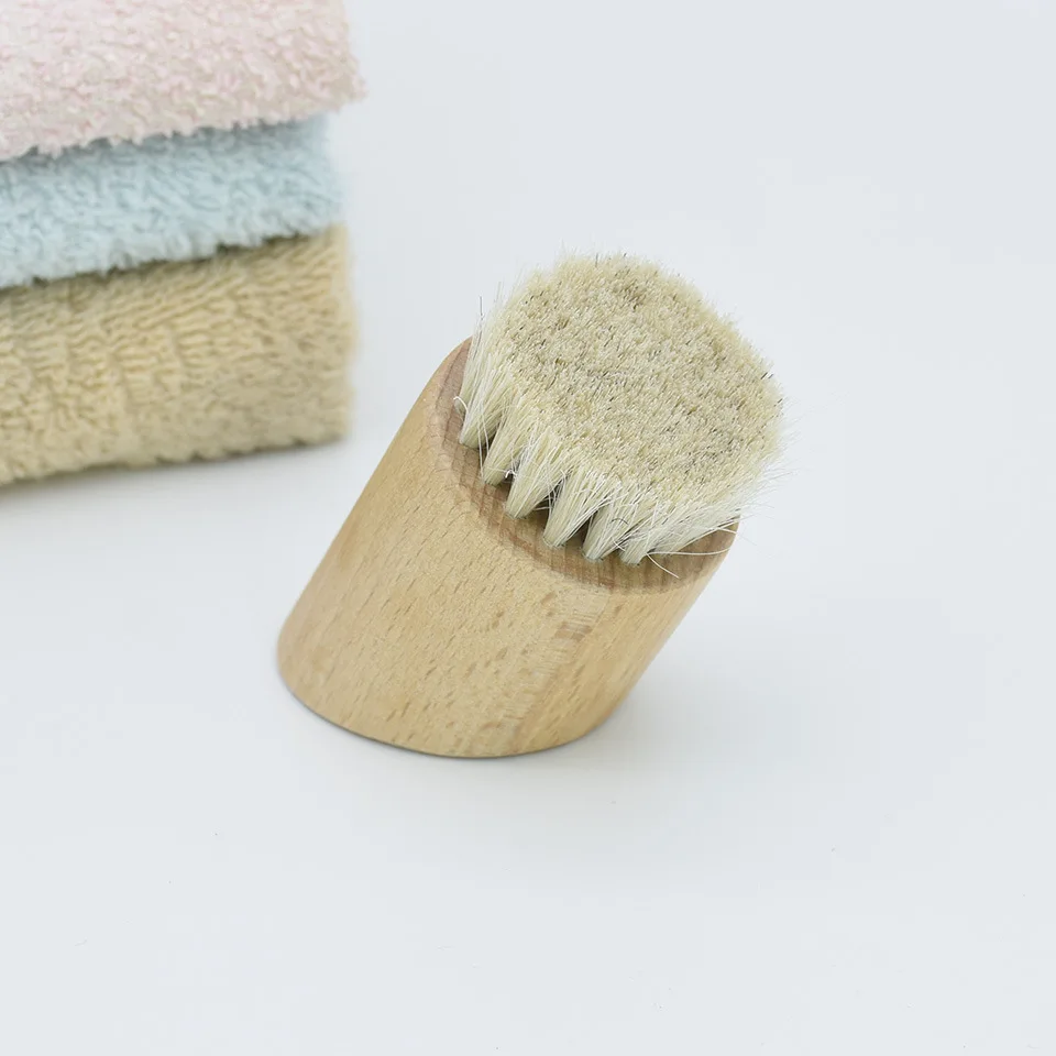Custom Logo Natural Beech Wood Soft Horse Hair Face Brush Exfoliating Cleanser Facial Cleaning Tool