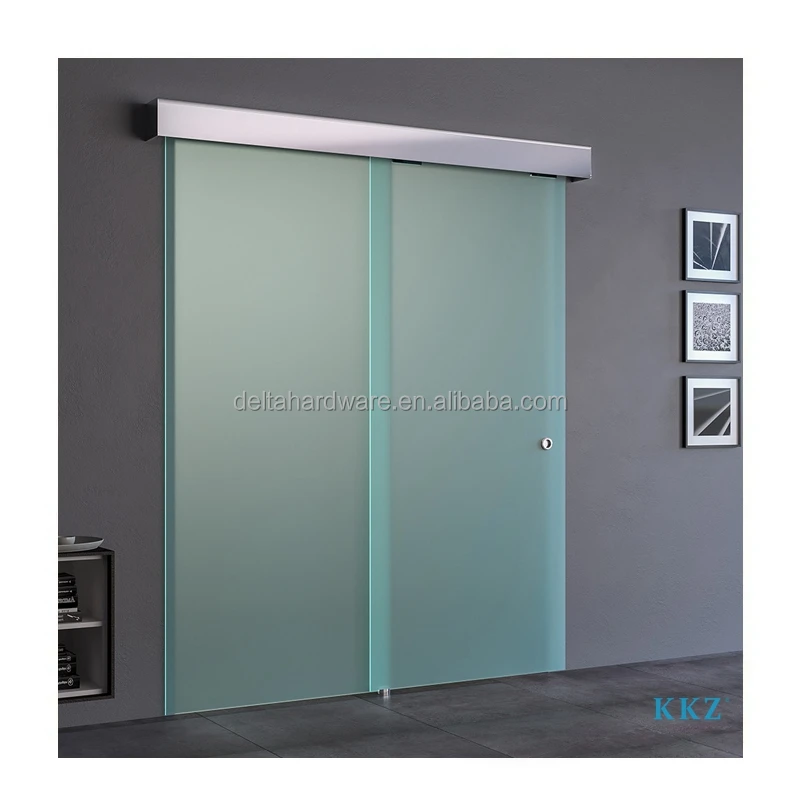 KKZ Modern Internal design two door soft close damper Aluminum Top Track Channel sliding glass barn doors hardware
