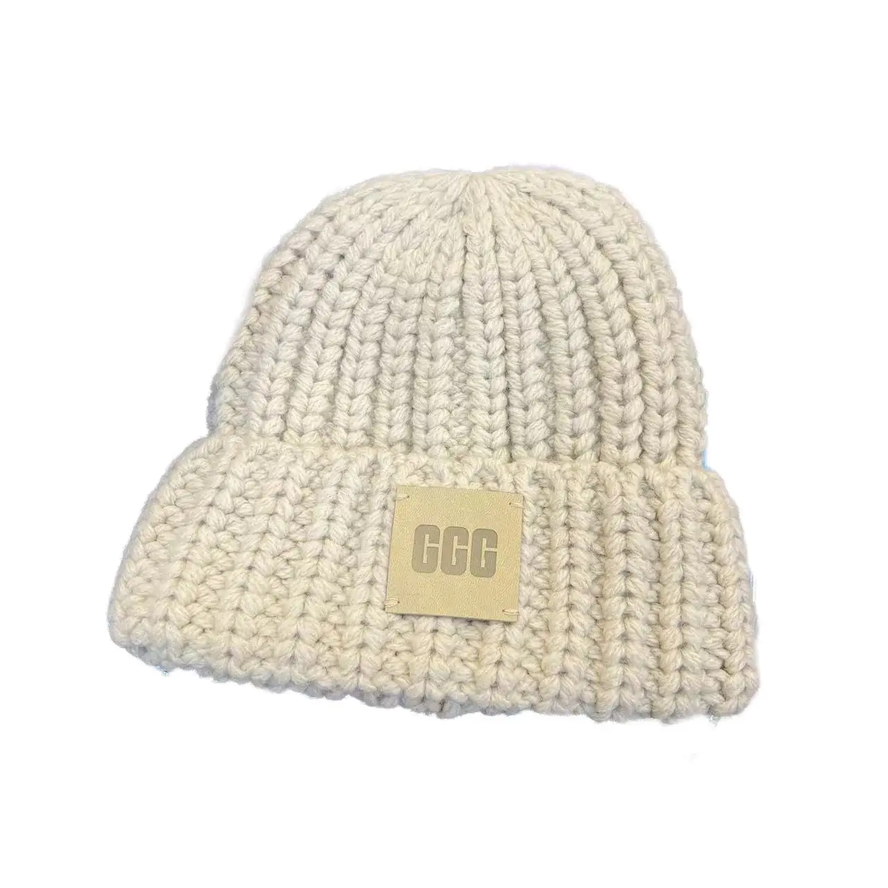 Korean Style Winter Knit Hat 2023 Comfortable Oversized Beanie with Ear Coverage and Stylish Leather Accent