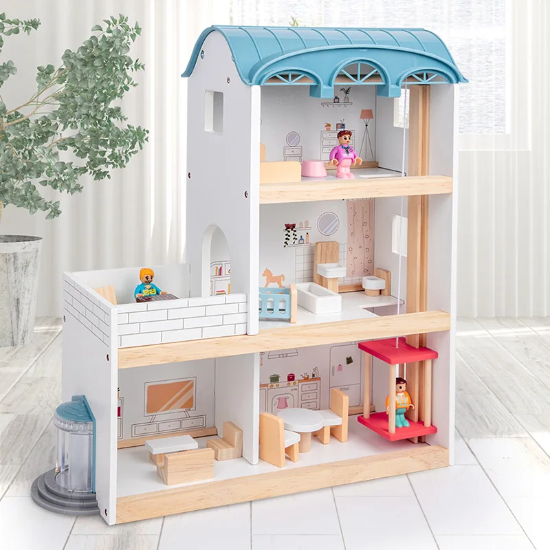 New design of furniture elegant dollhouse suite wooden doll house for children Pretend Play Furniture Toy For Kids Girls Diy