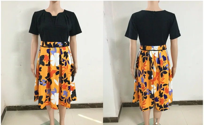 V-neck Bow  Coat and Skirt for Women Models African Kitenge Dress Designs  Plus+Size+Dress