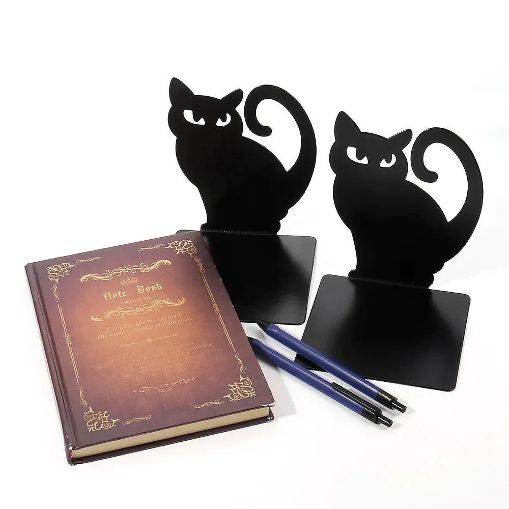 Personalized Wholesale 2PCS Modern Black Metal Bookends Pet Storage Display Stand with Laser Cutting Elegant Book Display Rack