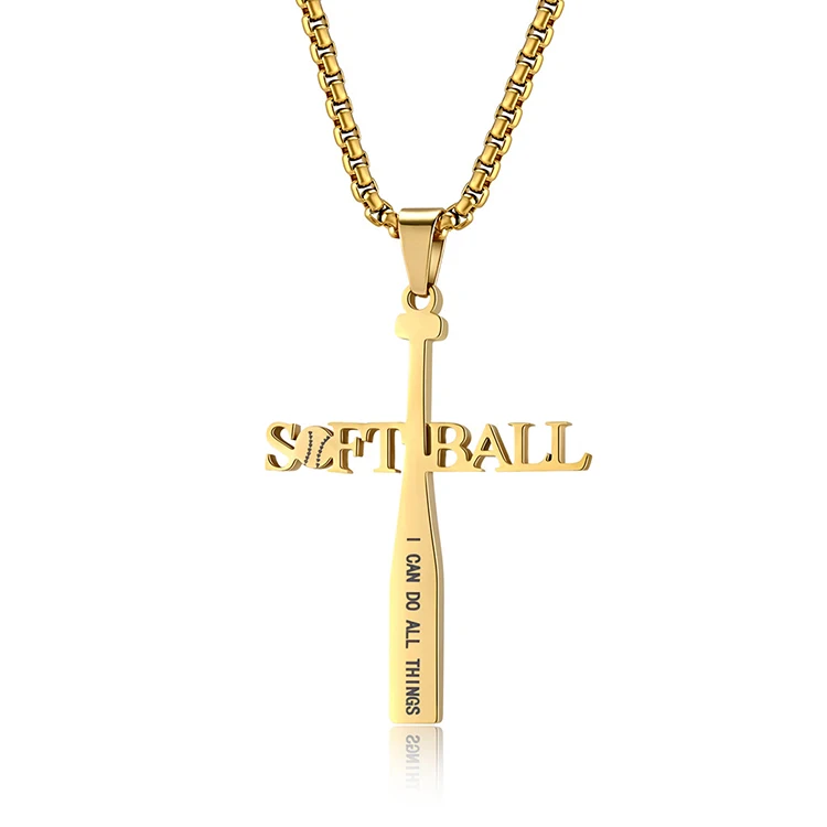 Fashion New Baseball Cross pendant Stainless Steel Necklace gold plated Sports Baseball Pendant for men