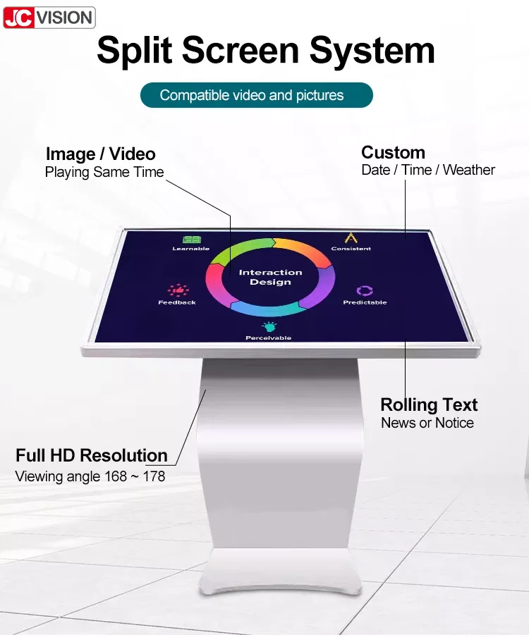JCVISION 43 55 Inch horizontal self-service windows display touch screen information kiosk for restaurant
