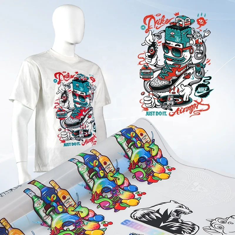 Wholesale price dtf sticker 30 60 33cm hot peel matte dtf film gang roll heat transfers for textile digital printing