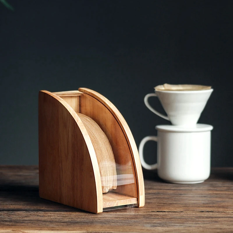 Natural Bamboo Office Organizer Coffee Accessories Filter Paper Holder Organizer Storage Rack