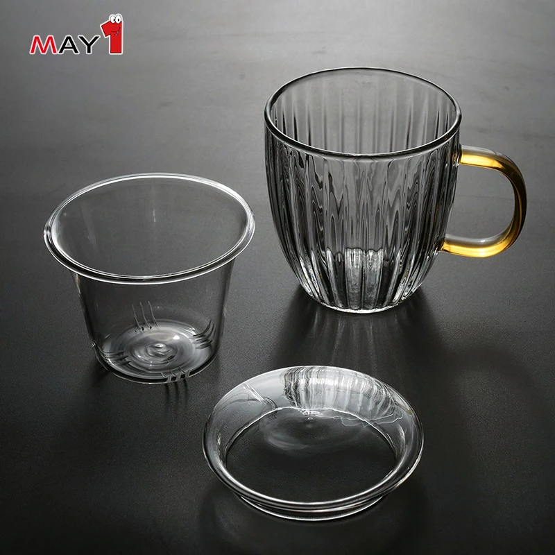 factory supply gentry three piece set of high borosilicate glass tea cup