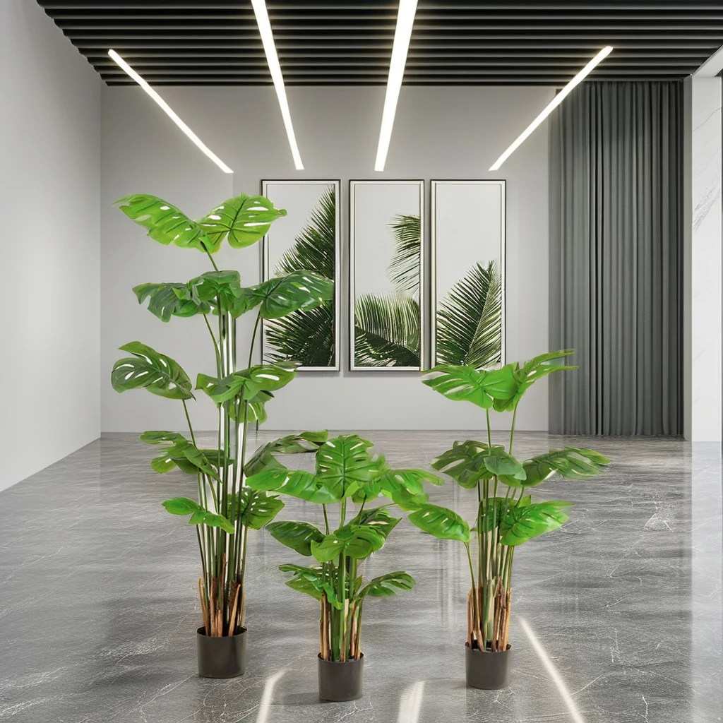 CY Nordic Style Large Monstera Tree Simulation Green Plastic Plant in Pot for Home Bedroom Hotel or Office Floor Decoration