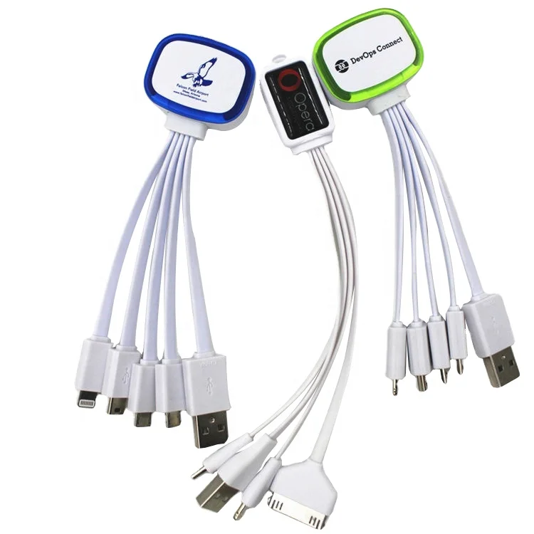 Portable multi usb cable Micro USB Mobile Phone Type C Mini USB 4 in 1 LED Light Charging cables