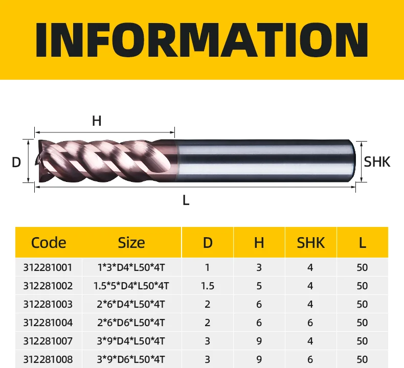 HUHAO Aseismatic core diameters 4 Flute Hss Milling Cutter Router Bit Carbide End Mill  312281001