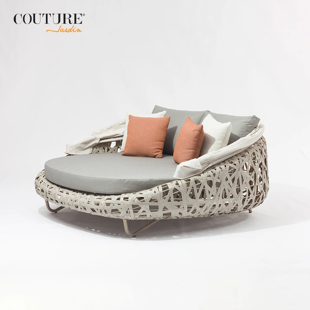 Couture Curl  rattan sunbeds with canopy swimming pool furniture hotel garden sets sun loungers beach and sea