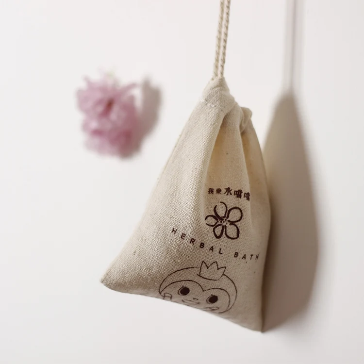 Fashion High Quality Reusable Drawstring Eco Cotton Flax Linen single drawstring  With Logo