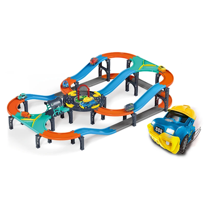 Electric Speed Racing Track Cars Toy Set Kids DIY Assembly Railway Train Play Games Blocks Tracks Car With Music And Lights