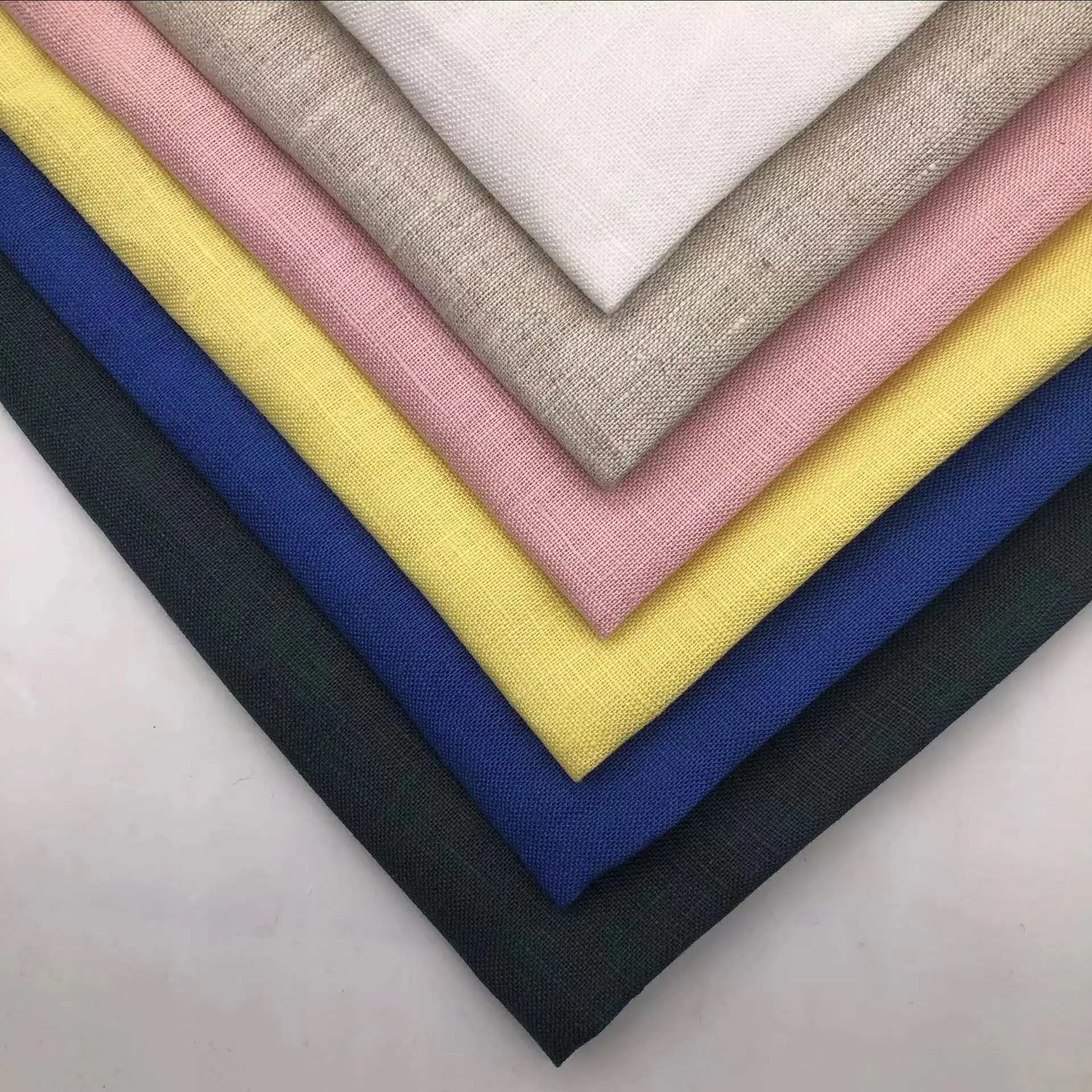 Manufacturers 100% flax linen printed fabric solid dyed nature fabric breathable and multi color for clothes