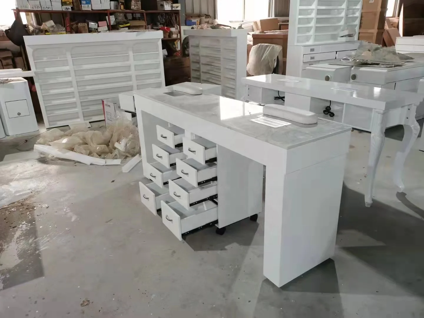 Factory directly sale OEM nail salon furniture nail table manicure table with marble top and dust collector