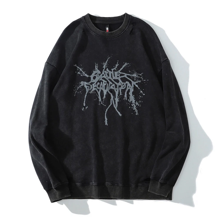 20% Sweatshirt Screen Printed Crew Neck Vintage Acid Wash 80% Cotton Pullover Men Custom Color Custom Logo Polyester / Cotton