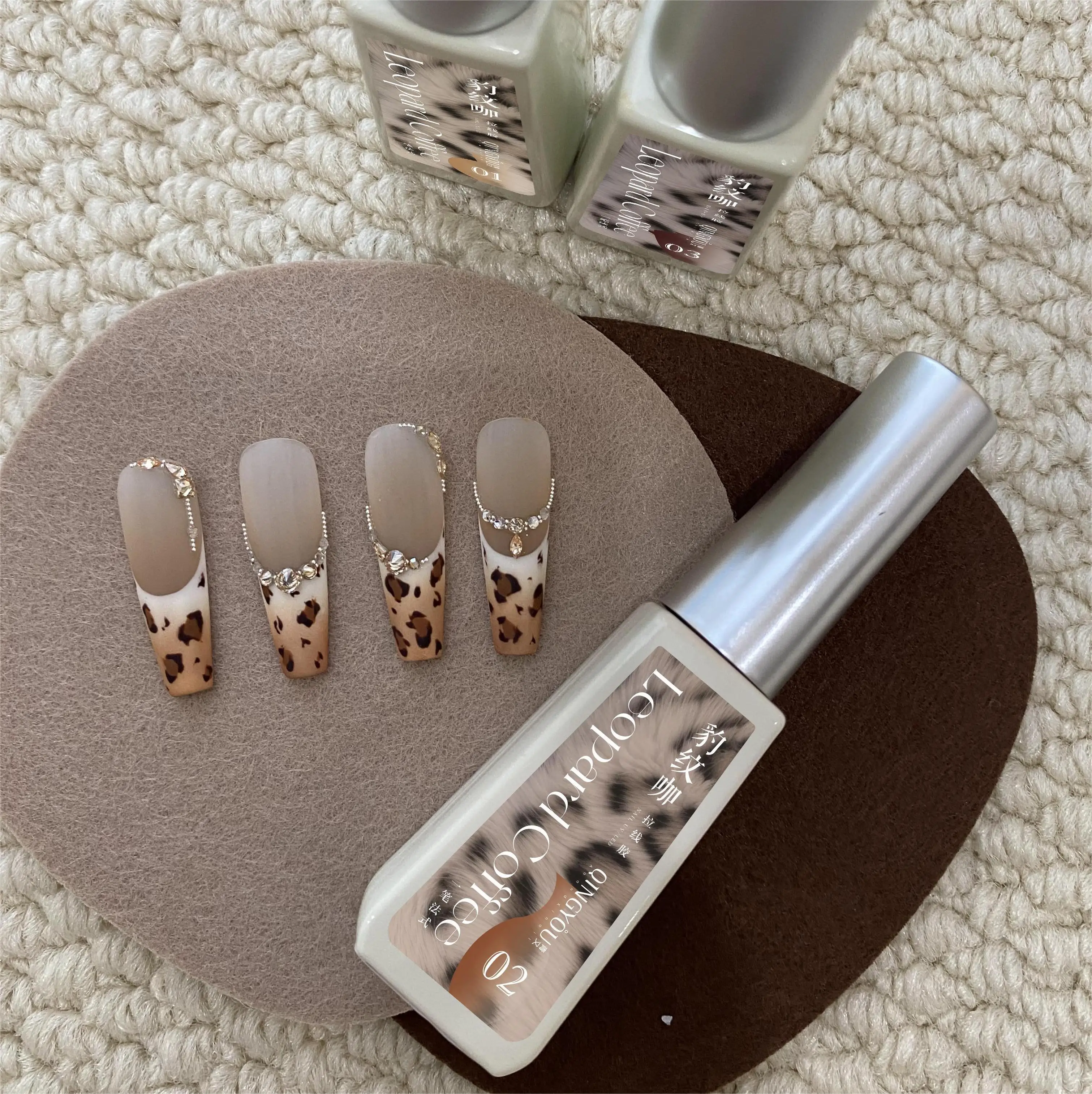 DIY Leopard Coffee Nail Polish French Gel Liner Nail Art Products Waterproof Nail Glue for Ladies