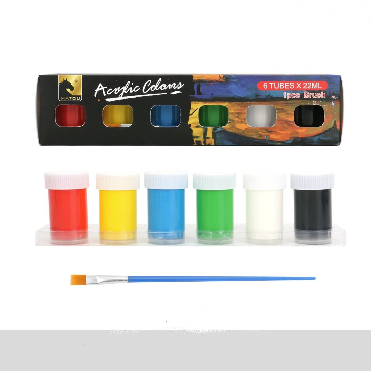 Matou 6 Tubes 22ml Acrylic Paint Set With 1Brush DIY Graffiti Paint Non-Toxic Professional Artist Supply