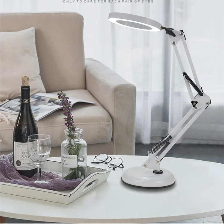 Multifunctional 2 in 1 long arm folding magnifying glass beauty embroider nail table lamp for reading