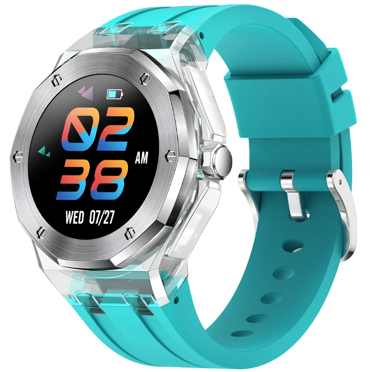 2023 New Fashion Blue Orange White Transparent Case Crystal Tough Material 3ATM Waterproof Smart Watch for Mens Watches