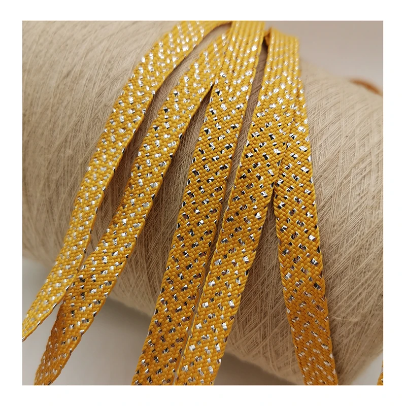 
10MM Gold single layer flat braid rope with Silver fiber for Clothing decoration 