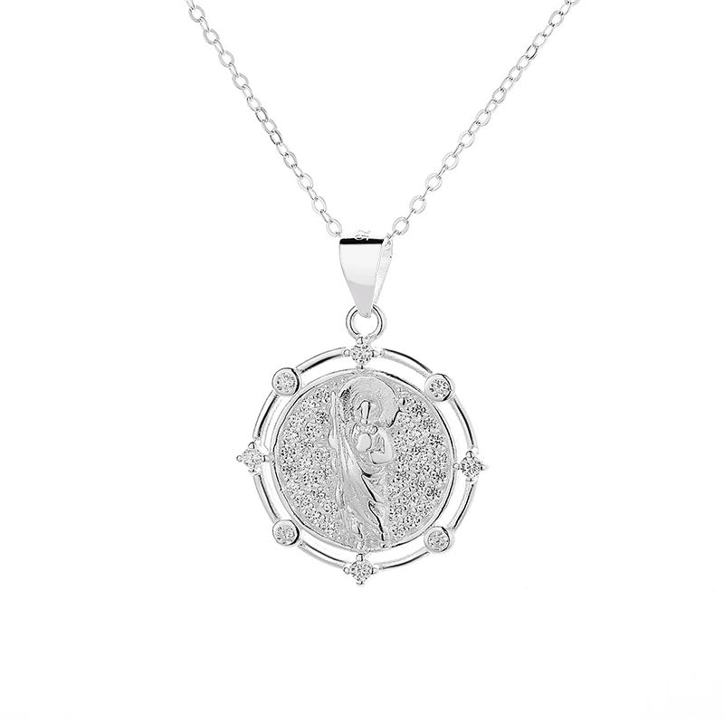 Fashionable Cubic Zirconia Catholic Islam Silver Chain Pendant Necklace 925 Silver Sterling Engraved Lock Pendant